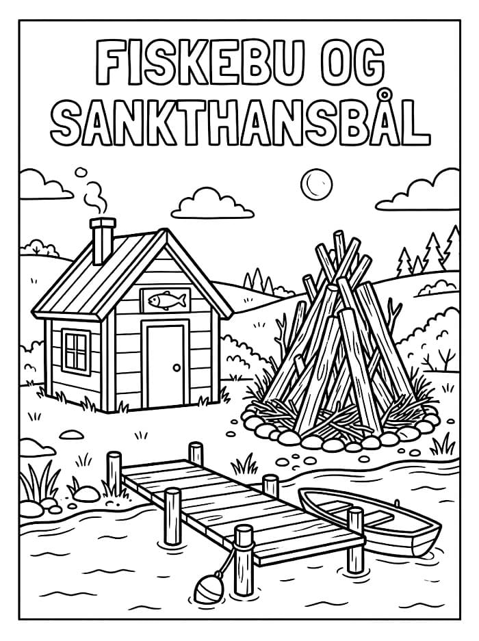 Fiskebu og Sankthansbål fargelegging