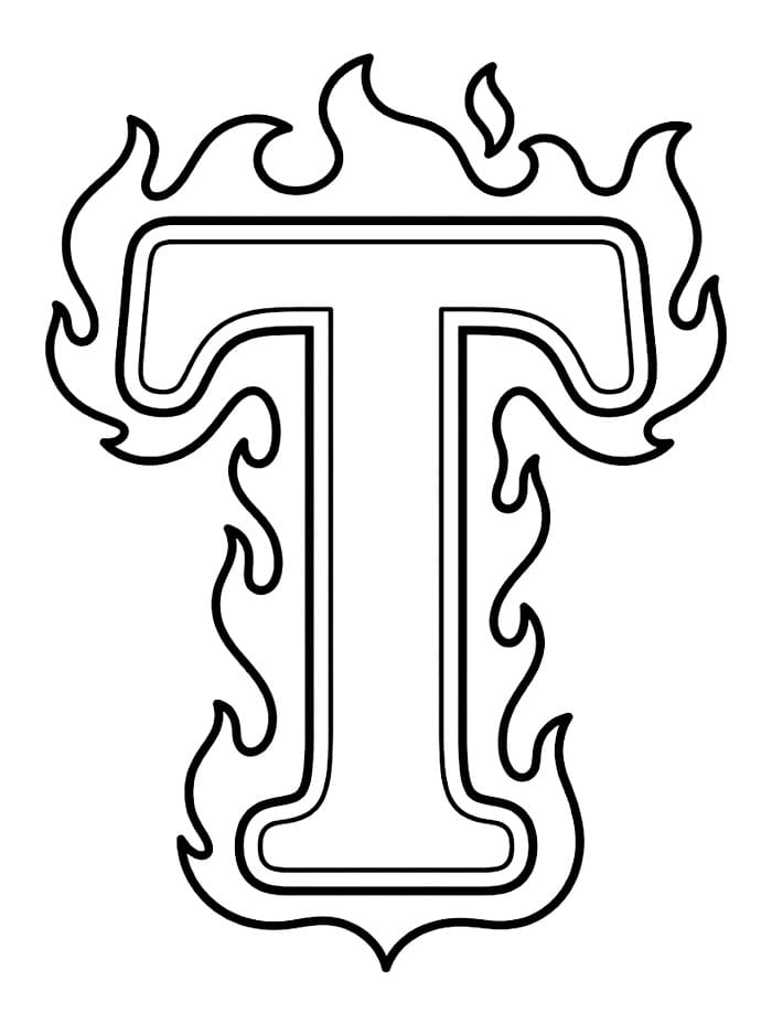 Flammekontur bokstav T fargelegging