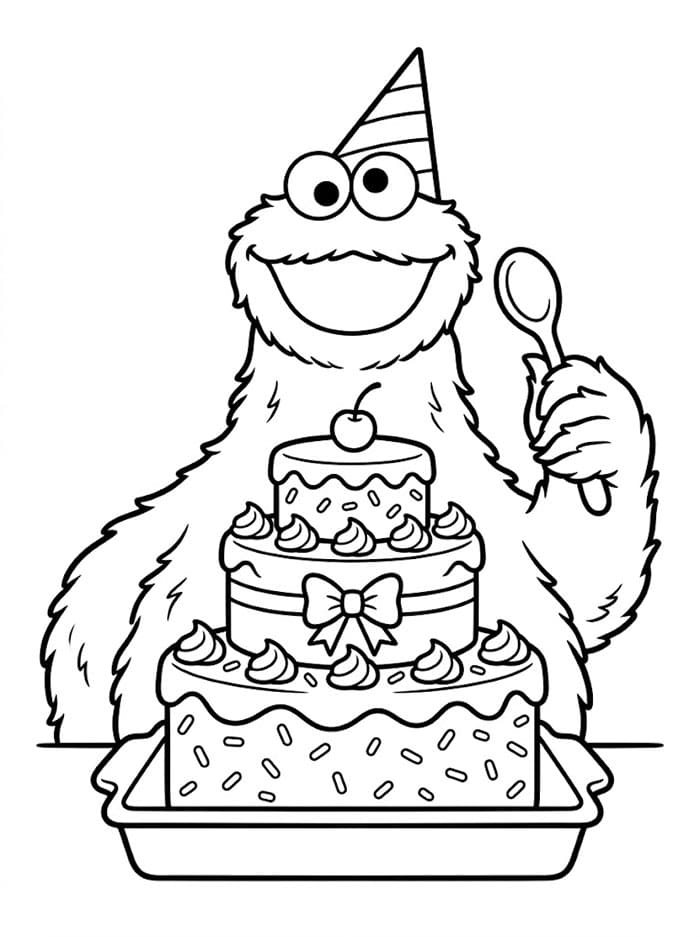 Kakemonsteret og bursdagskake fargelegging
