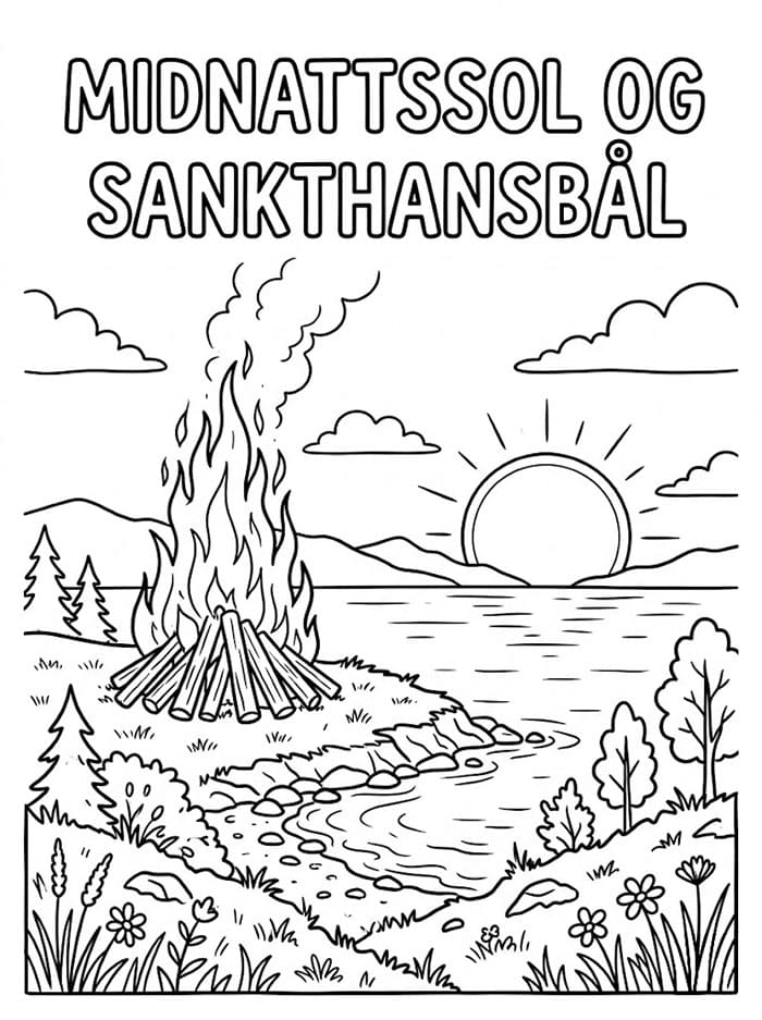 Midnattssol og Sankthansbål fargelegging