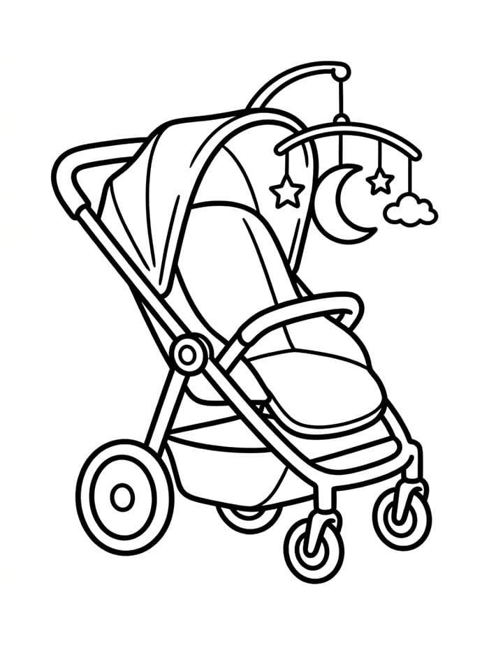 Moderne barnevogn med halvmånemobil fargelegging