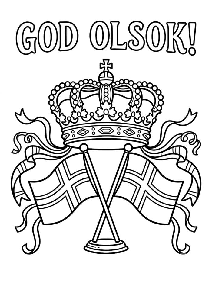 Olsok Flagg og Krone fargelegging