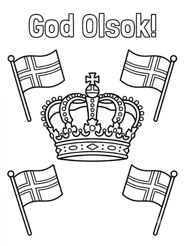 Olsok Krone og Flagg fargelegging