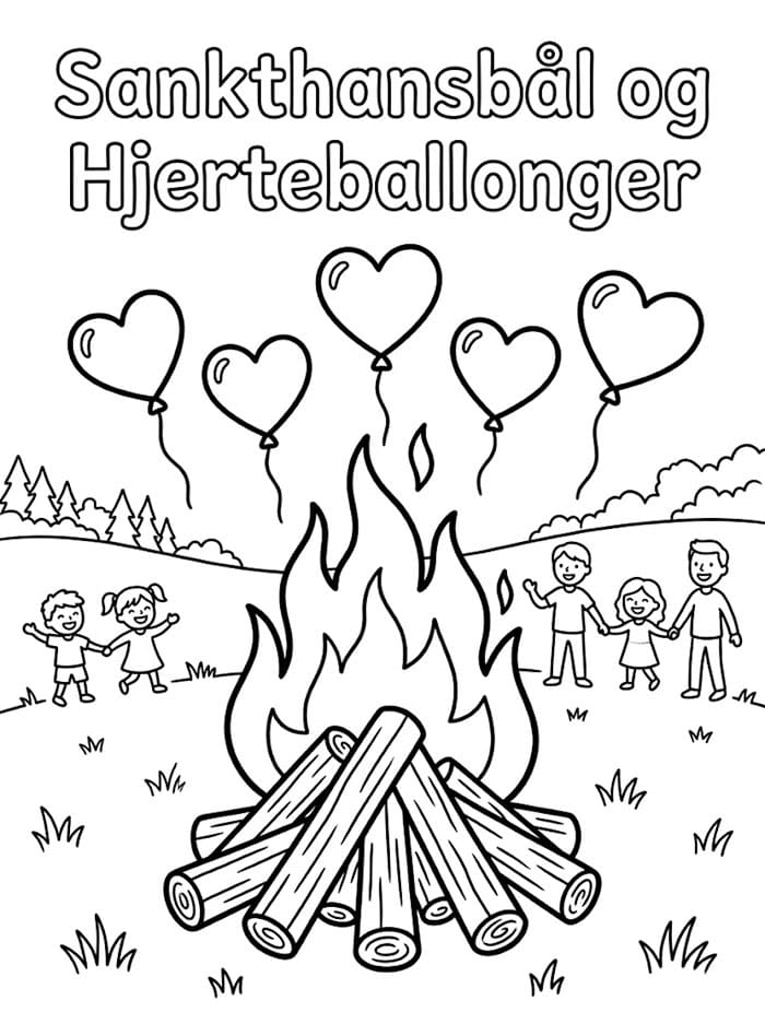 Sankthansbål og Hjerteballonger fargelegging