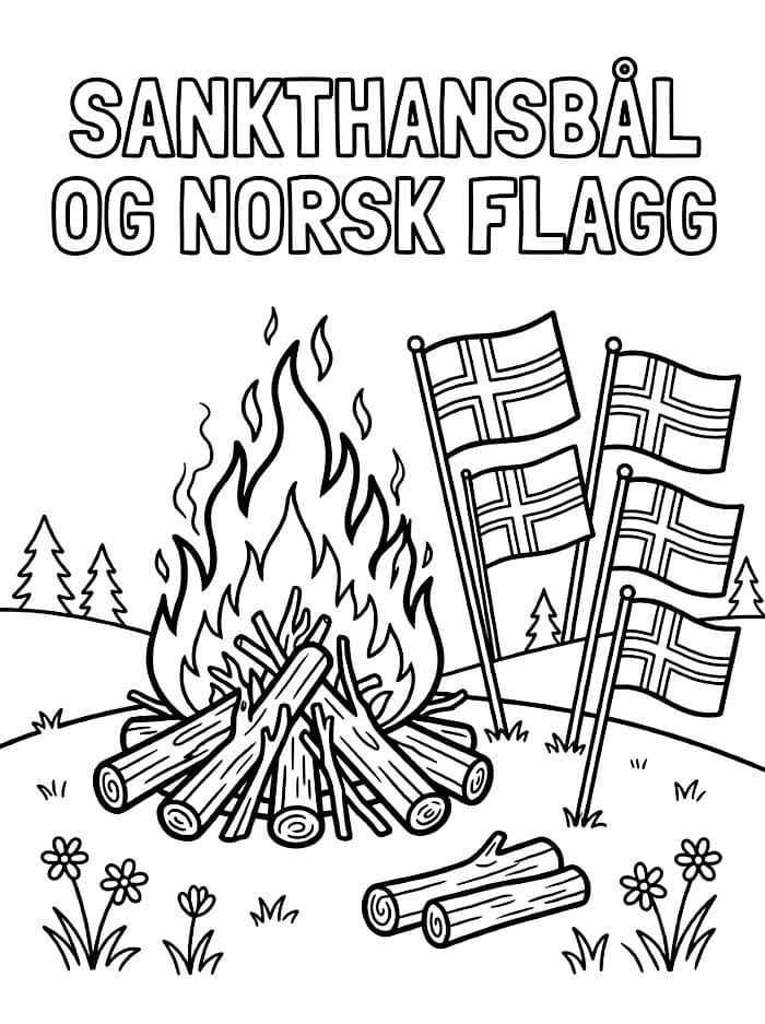 Sankthansbål og Norsk Flagg fargelegging