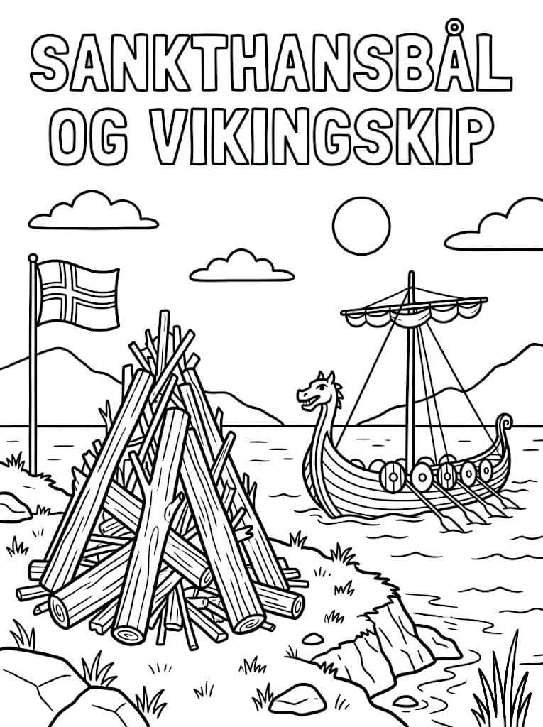 Sankthansbål og Vikingskip fargelegging
