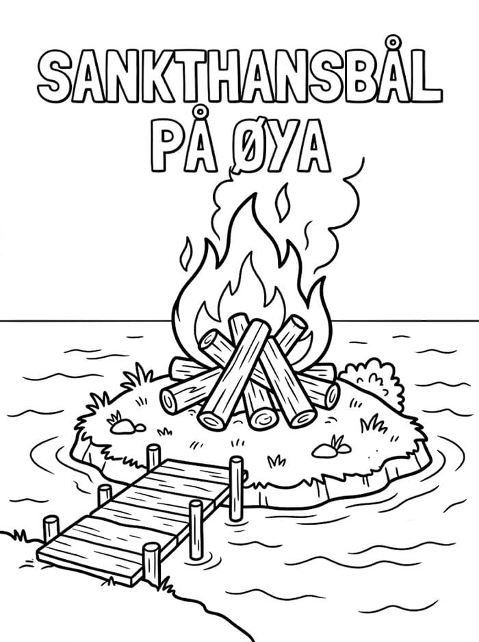 Sankthansbål på Øya fargelegging