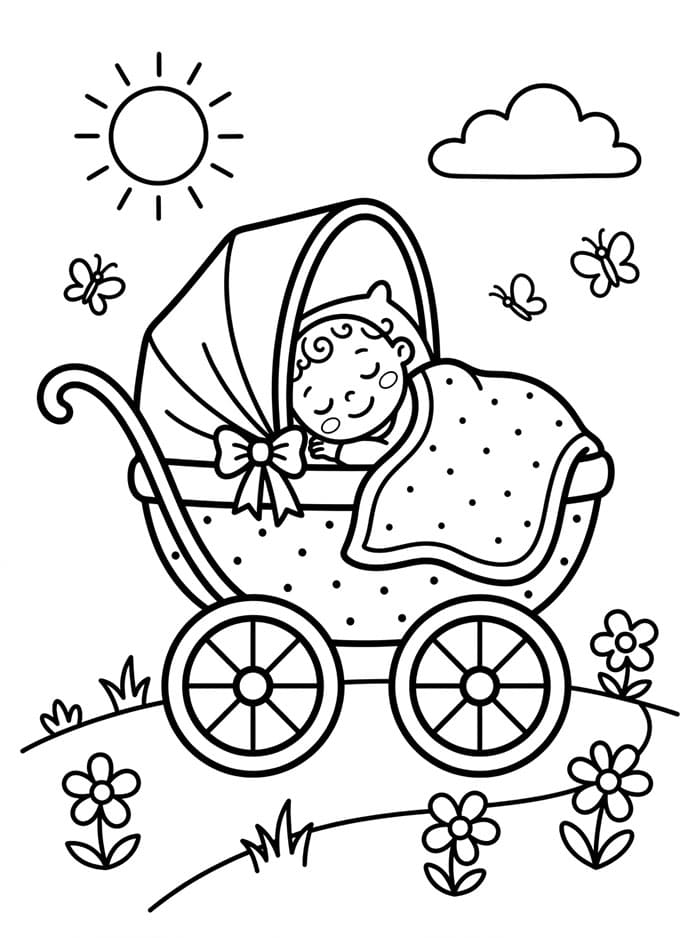 Sovende baby i en barnevogn fargelegging