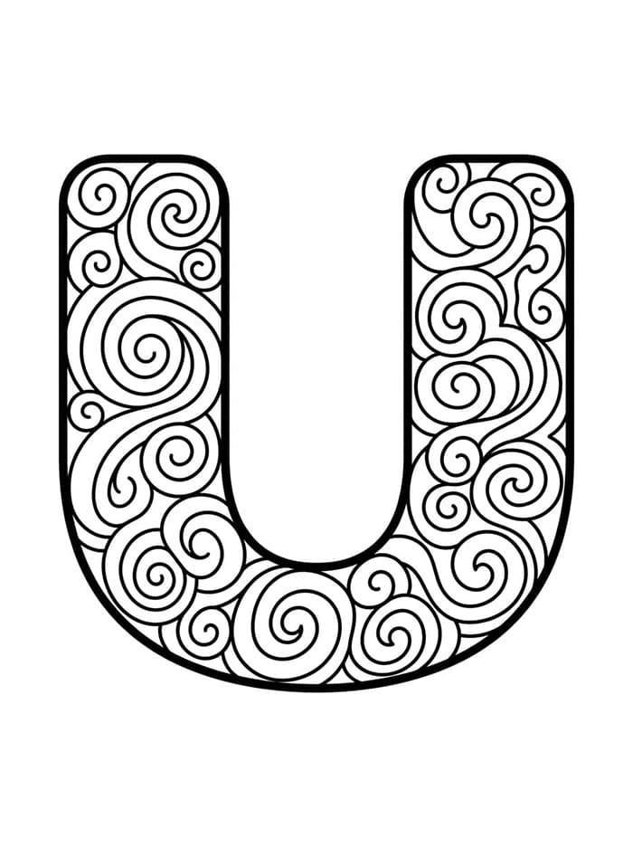 Spiralmønsterbokstav U fargelegging