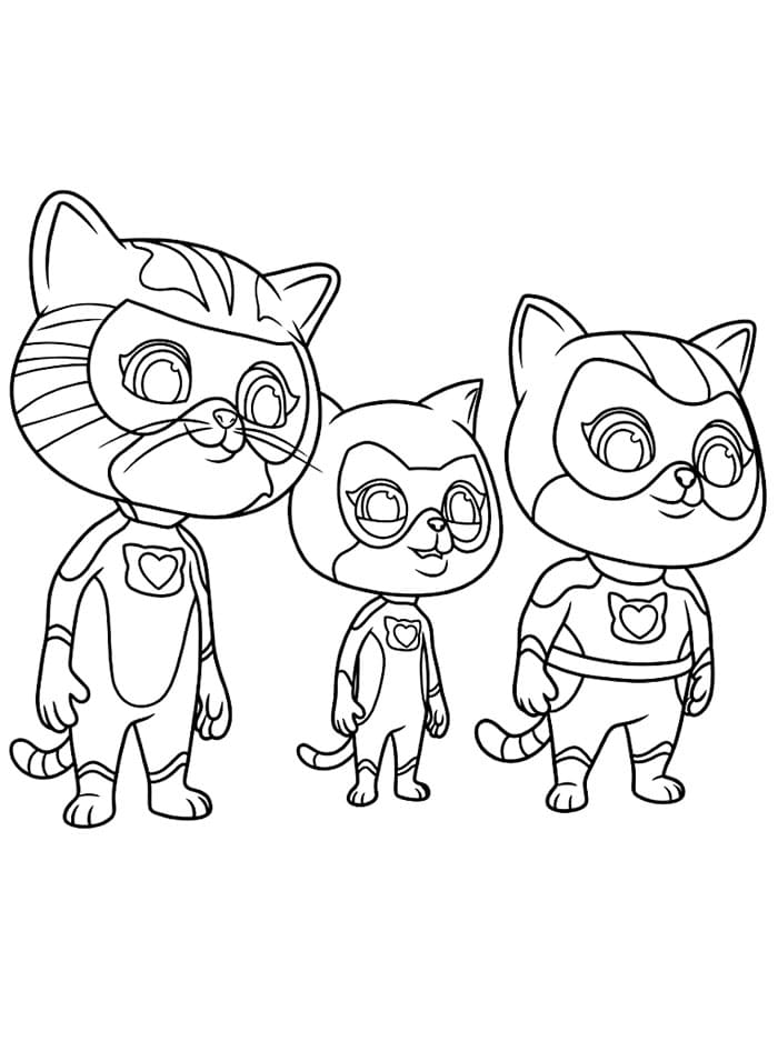 Superkattungene figurer fargelegging