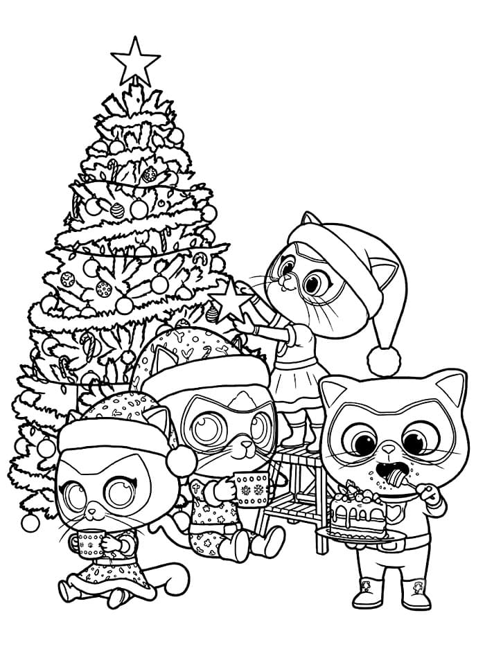 Superkattungene juletrefest fargelegging