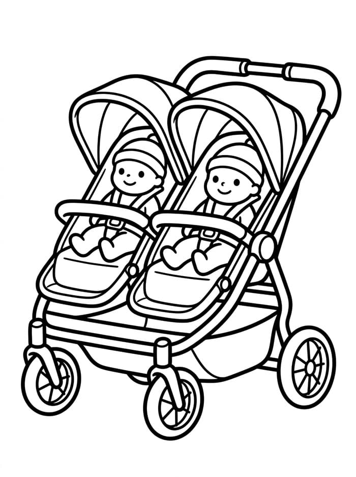 Tvillingbarnevogn med baby fargelegging