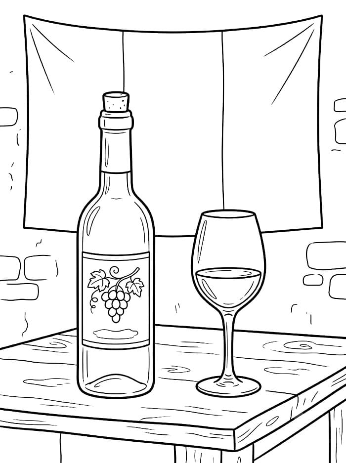 Vinflaske og Vinglass fargelegging
