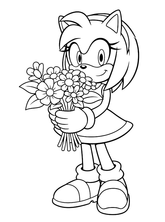 Amy Rose holder en blomsterbukett fargelegging