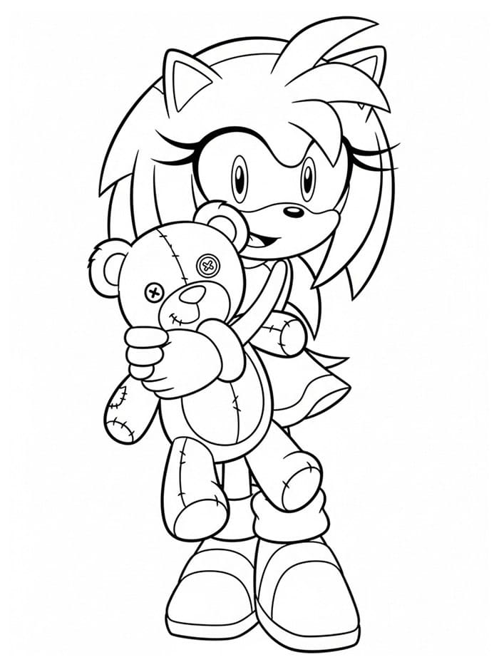 Amy Rose med en bamse fargelegging