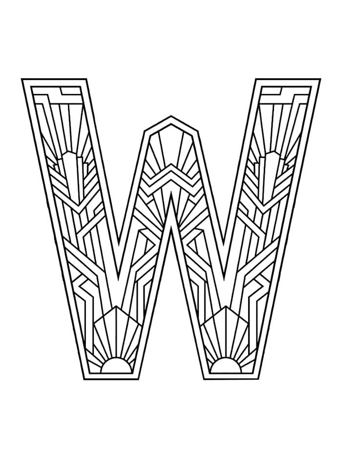 Bokstaven W med art deco-stil fargelegging