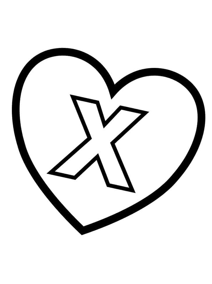 Bokstaven X i hjerte fargelegging