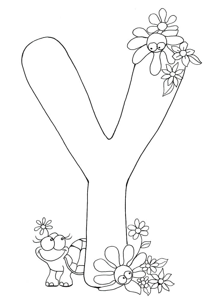 Bokstaven Y og blomster fargelegging