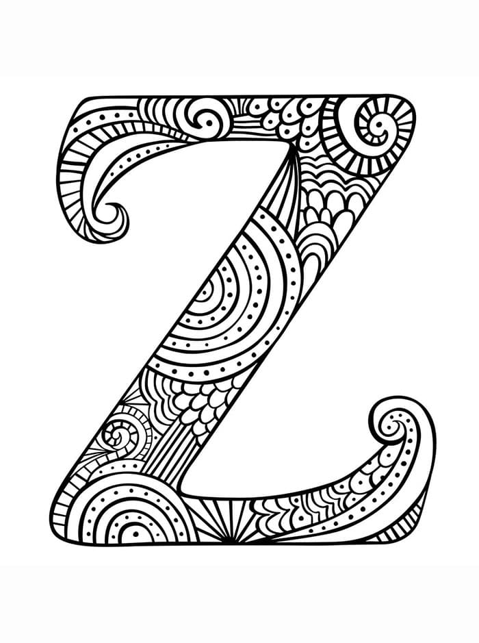 Bokstaven Z er zentangle fargelegging