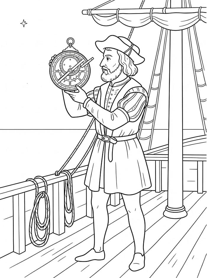 Christopher Columbus bruker et astrolabium fargelegging