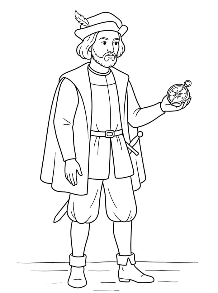 Christopher Columbus holder et kompass fargelegging