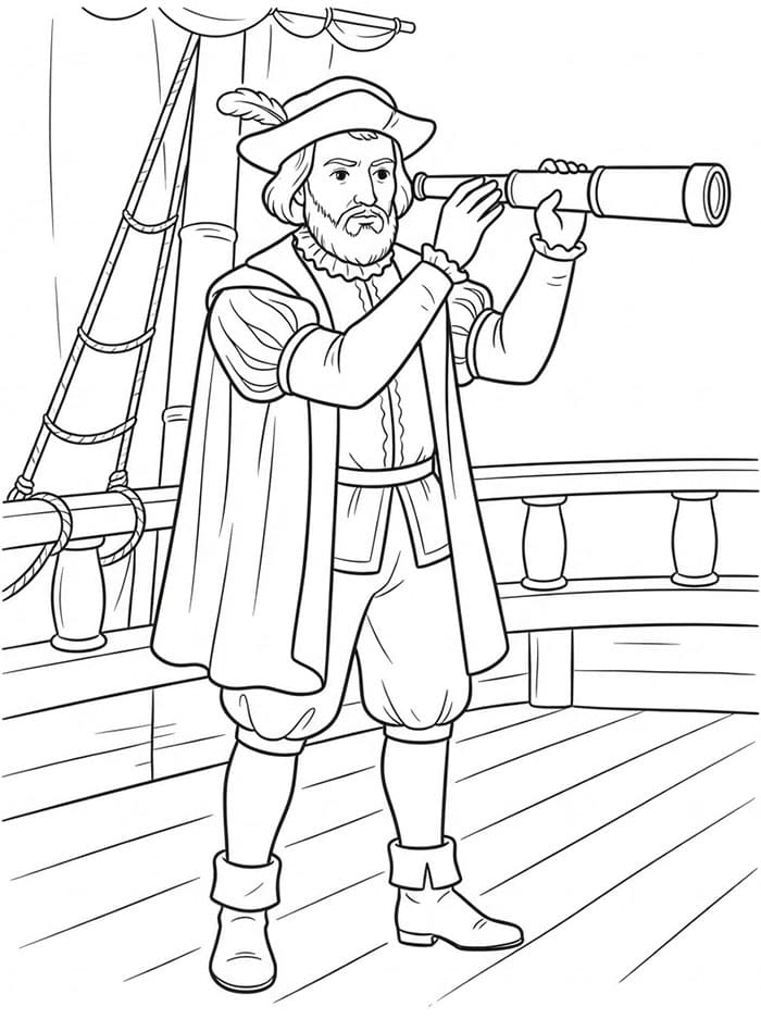 Christopher Columbus med teleskop fargelegging