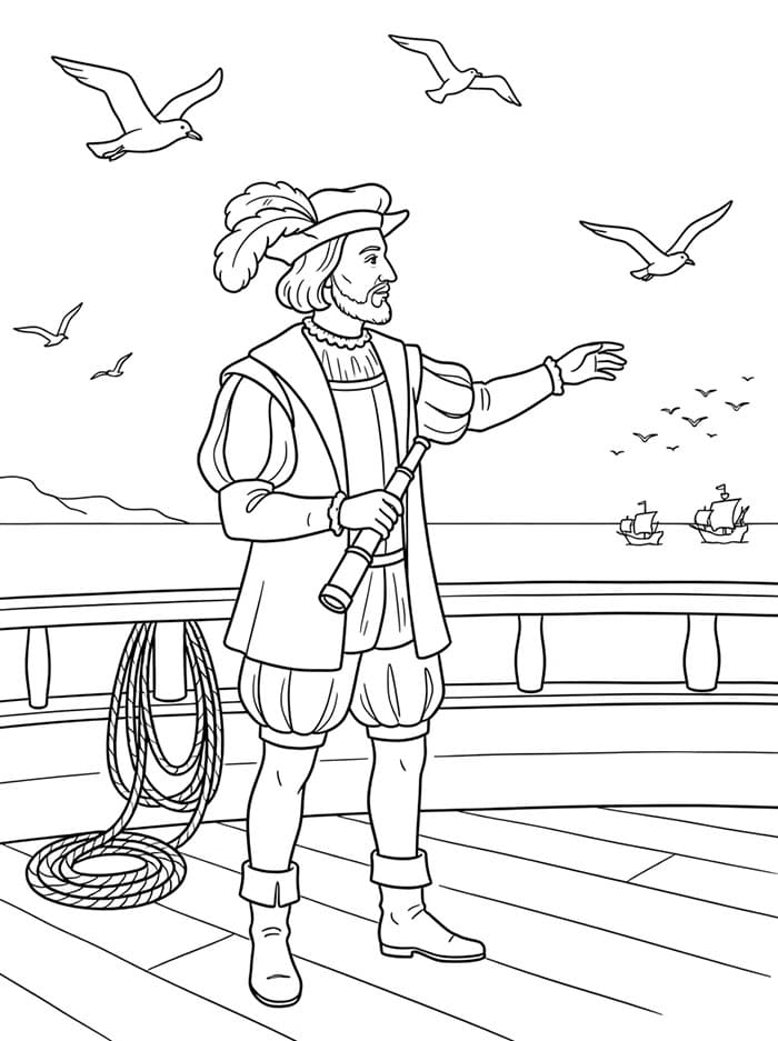 Christopher Columbus og måker fargelegging