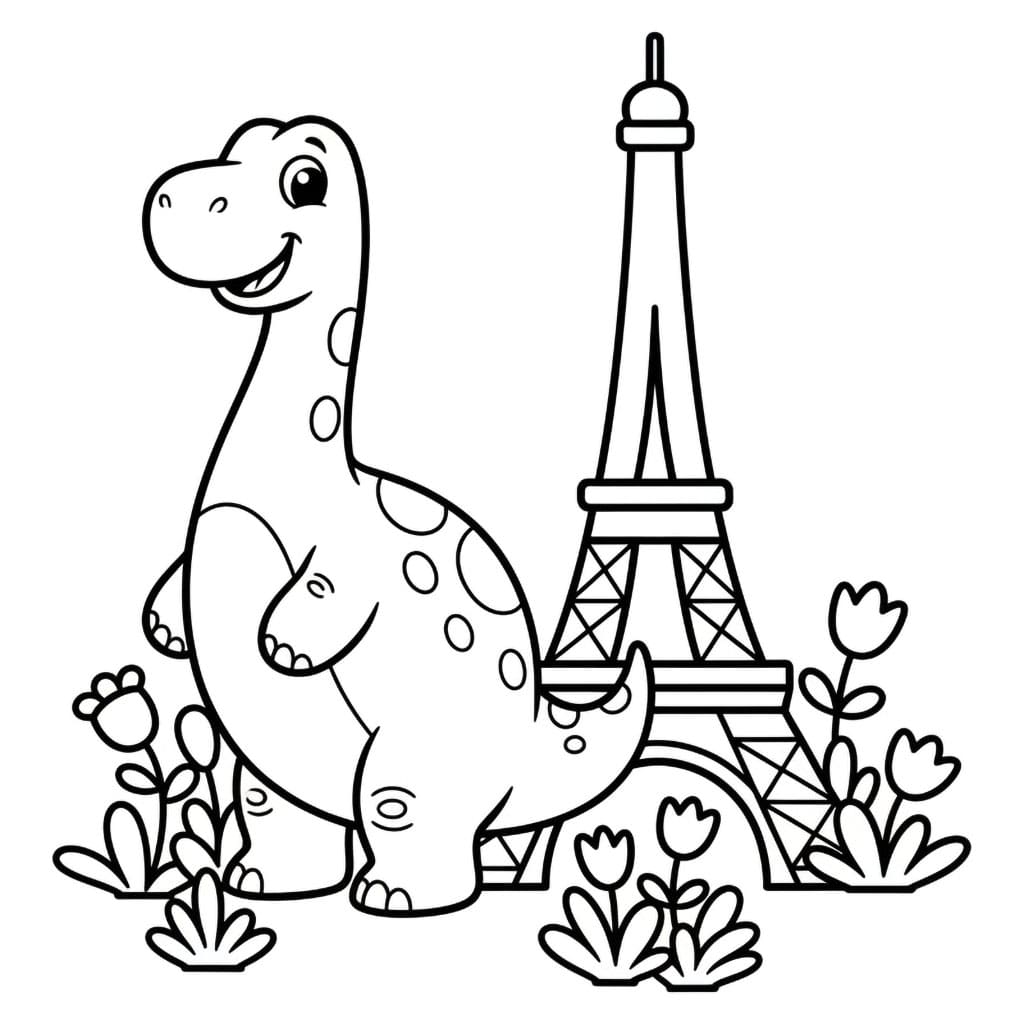 Eiffeltårnet og dinosaurer fargelegging