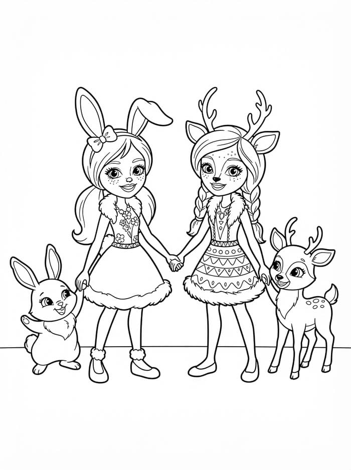 Enchantimals Bree Bunny og Danessa Deer fargelegging