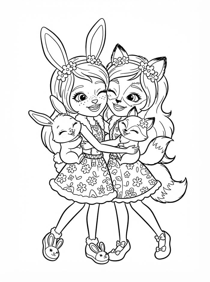 Enchantimals Bree Bunny og Felicity Fox fargelegging