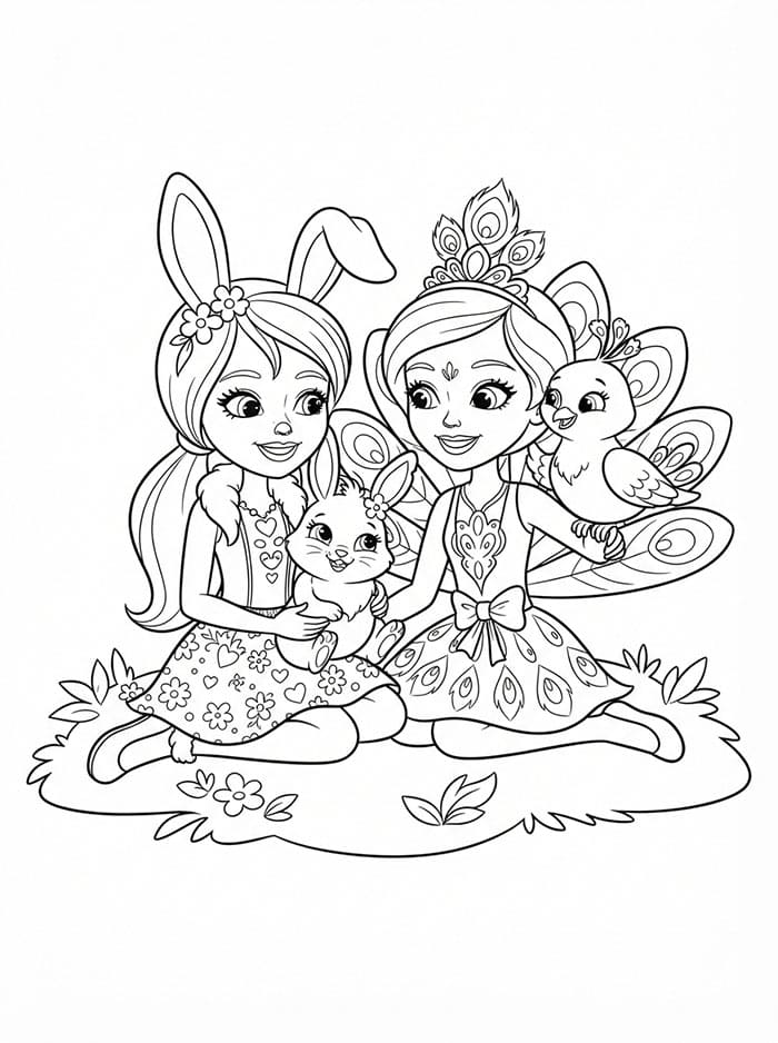 Enchantimals Bree Bunny og Patter Peacock fargelegging