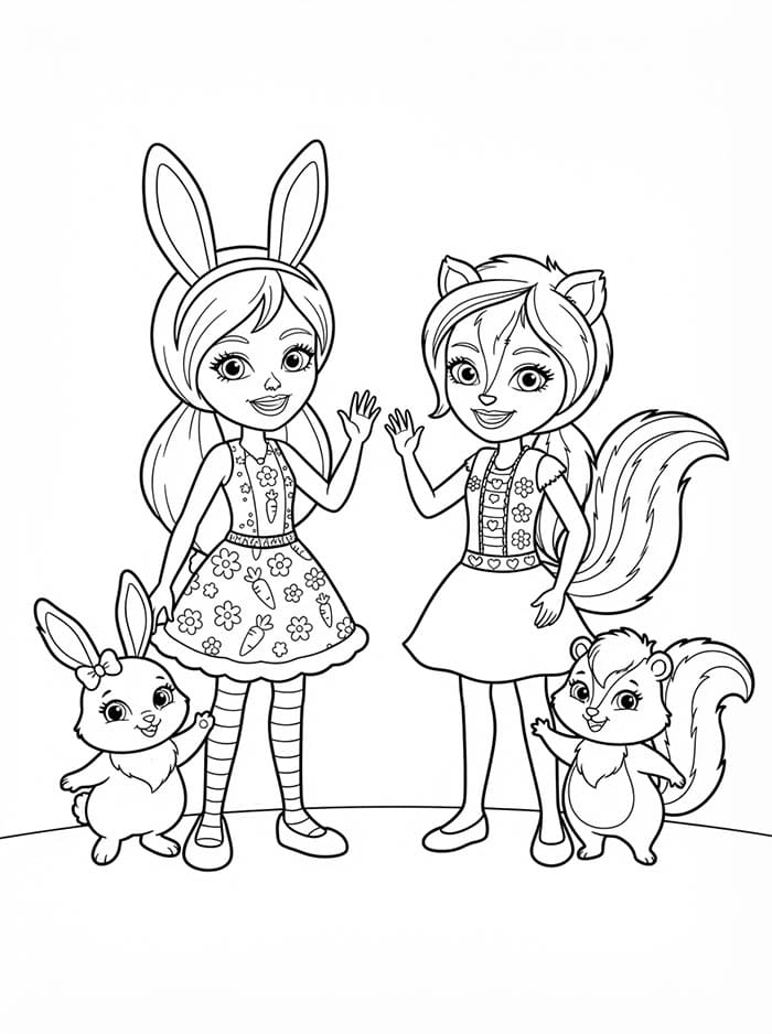 Enchantimals Bree Bunny og Sage Skunk fargelegging