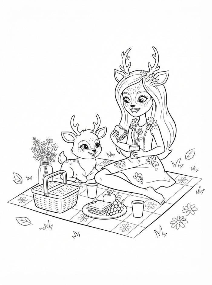 Enchantimals Danessa Deer på piknik fargelegging