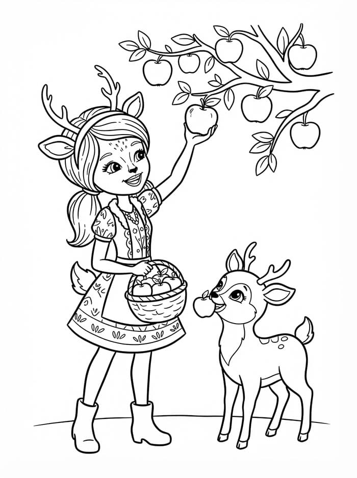 Enchantimals Danessa Deer plukker epler fargelegging