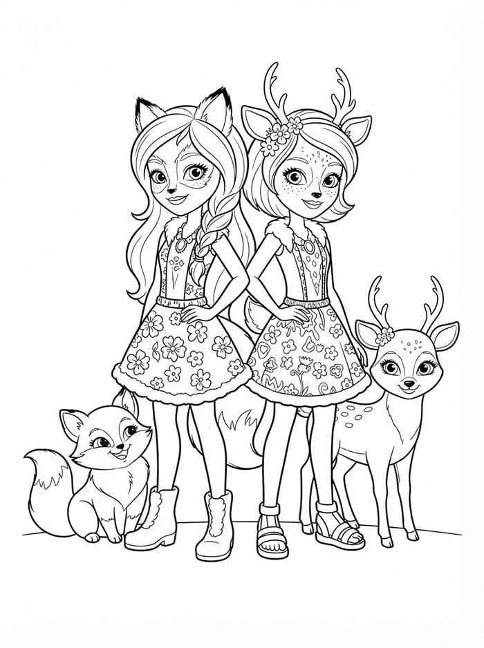 Enchantimals Felicity Fox og Danessa Deer fargelegging