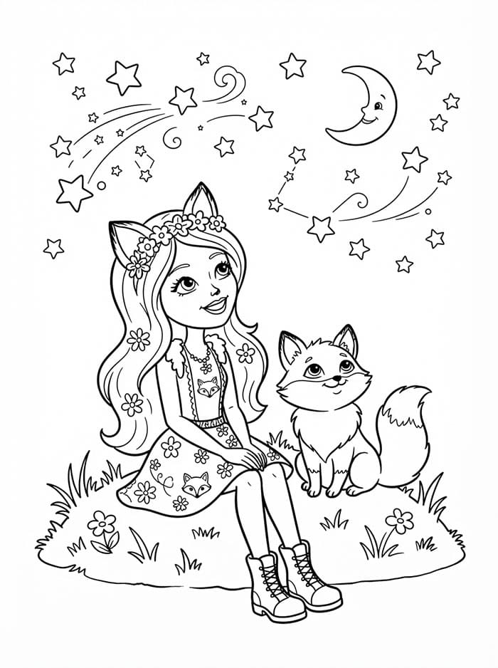 Enchantimals Felicity Fox ser på stjernene fargelegging