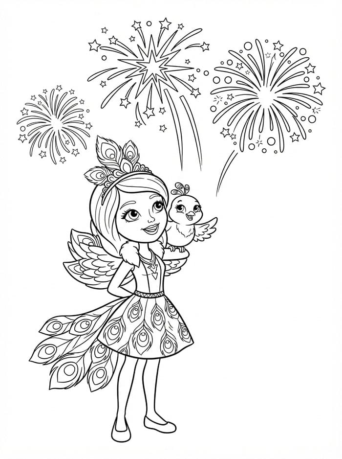 Enchantimals Patter Peacock og fyrverkeri fargelegging