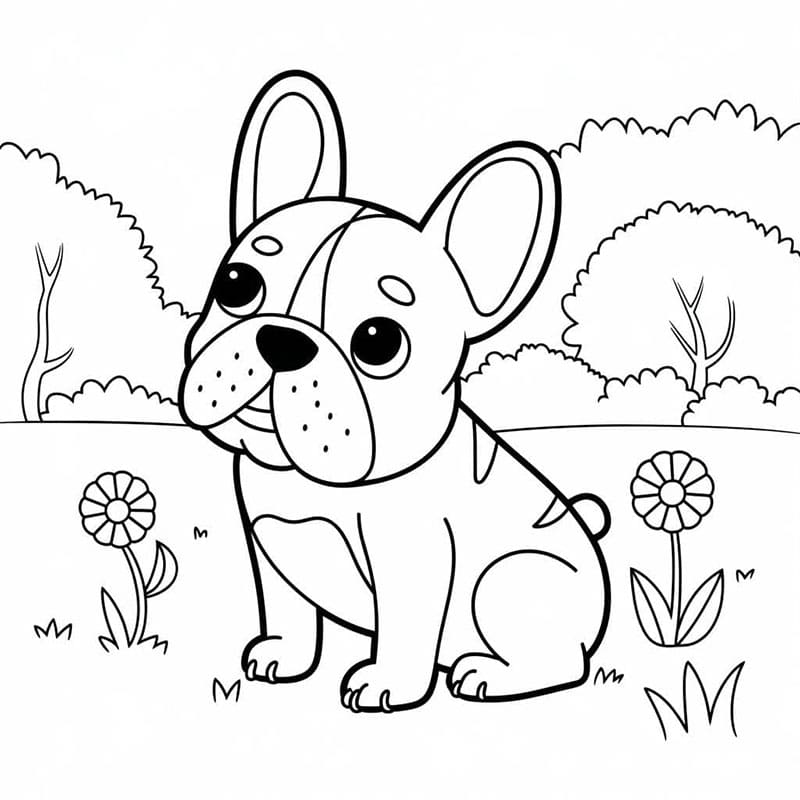 Fransk bulldog med blomster fargelegging
