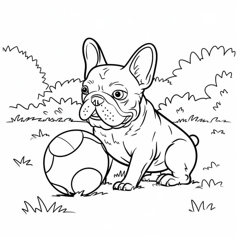 Fransk bulldog med en ball fargelegging