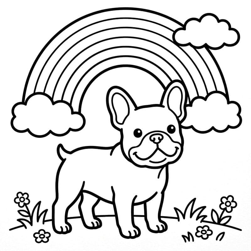 Fransk bulldog og regnbue fargelegging