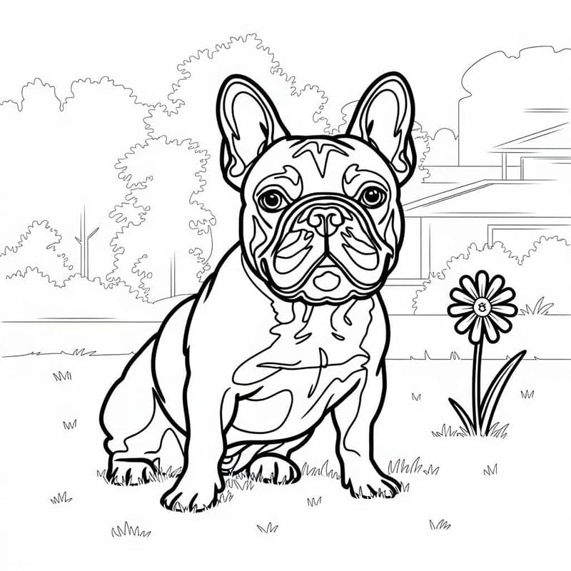 Fransk bulldog på bakken fargelegging