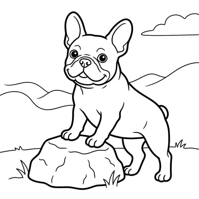 Fransk bulldog på en stein fargelegging