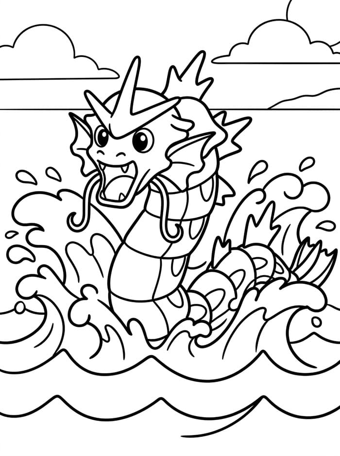 Gyarados gjennom bølgene fargelegging