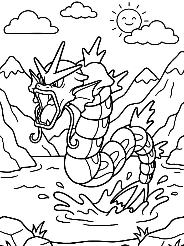 Gyarados i fjellsjø fargelegging