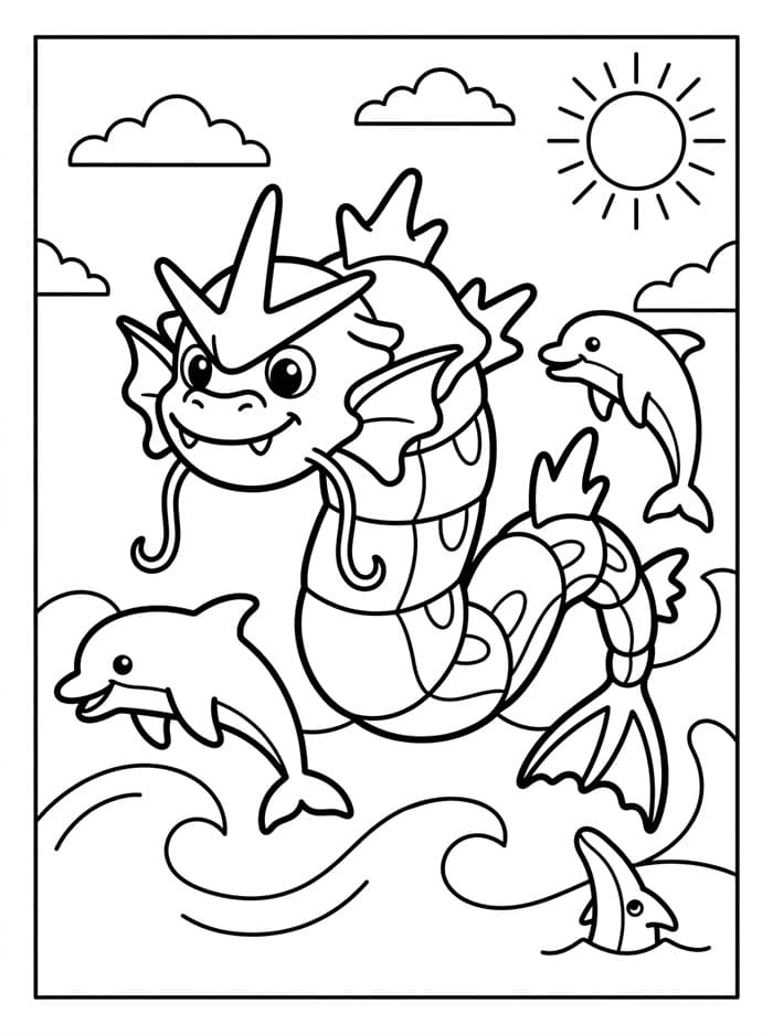 Gyarados med delfiner fargelegging