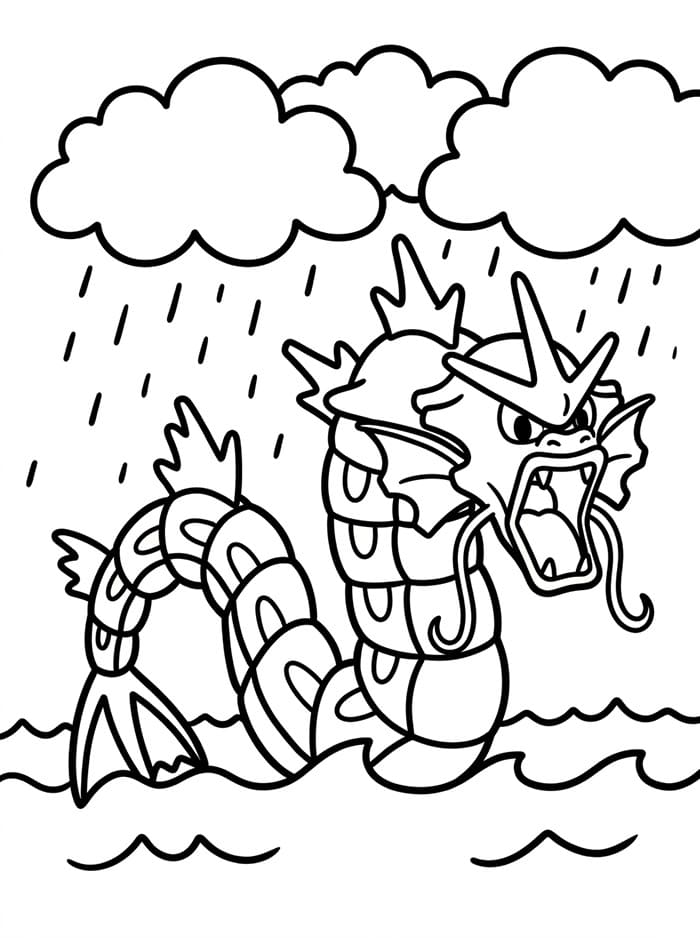 Gyarados med regnskyer fargelegging