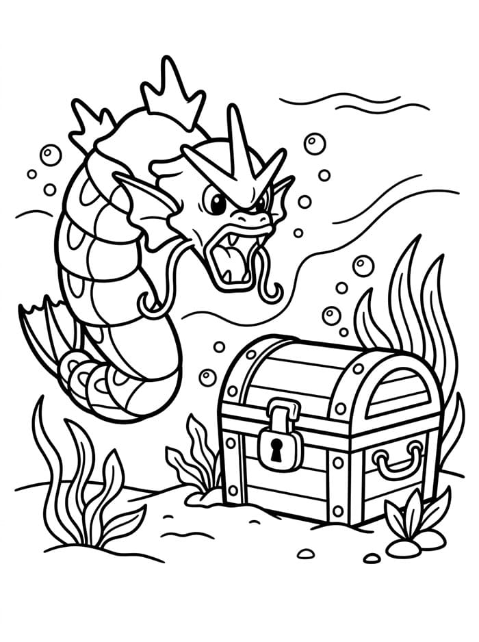 Gyarados med skattekiste fargelegging