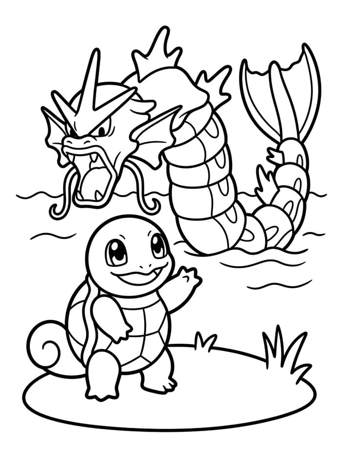 Gyarados og Squirtle fargelegging