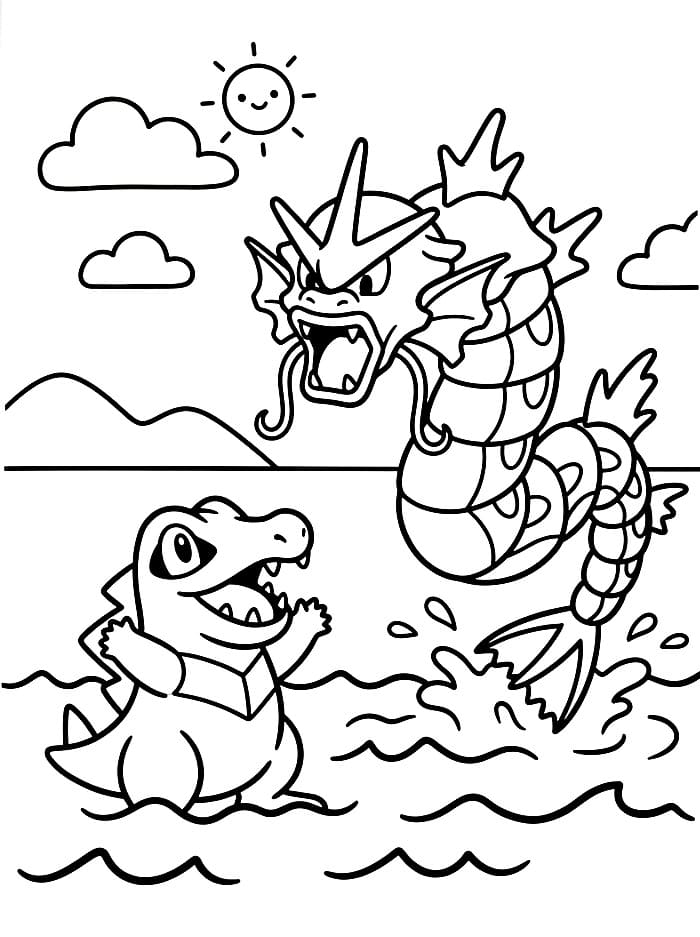 Gyarados og Totodile fargelegging