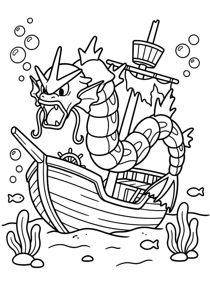 Gyarados rundt et sunket skip fargelegging